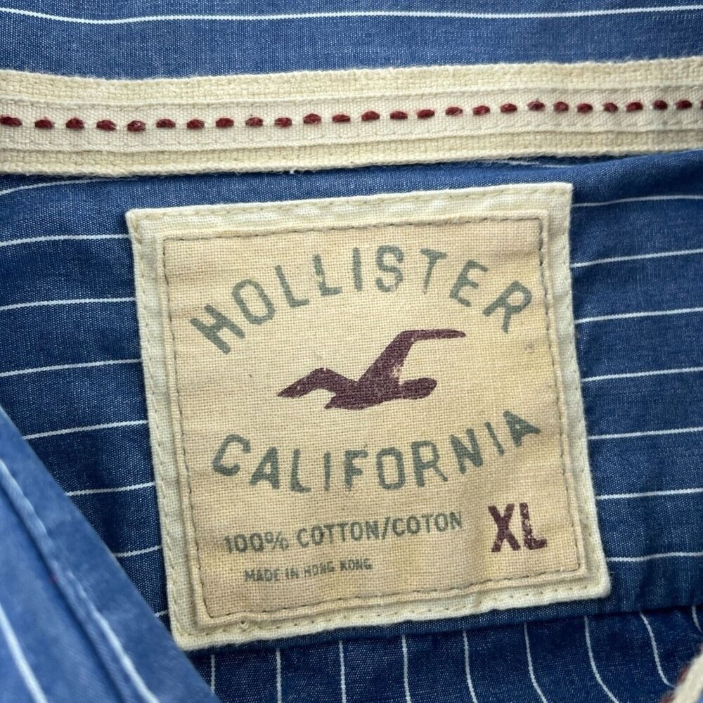 Hollister California Blue & White  Button-Up XL 100% Cotton Mens 5863 - Picture 3 of 7